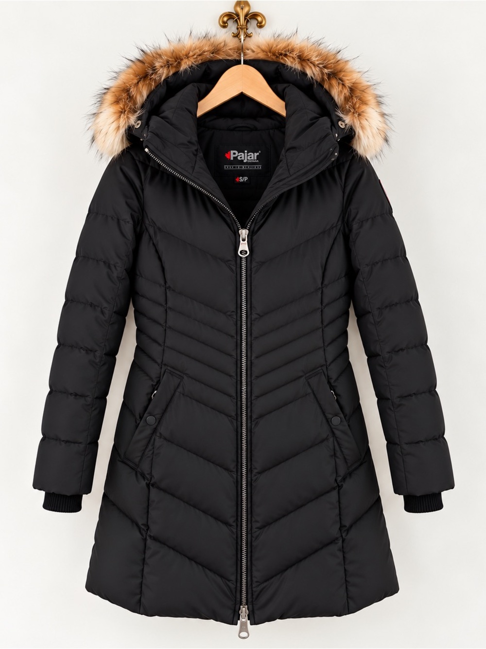 Pajar Black Down Puffer Coat Genuine Fox Fur Detachable Hood S